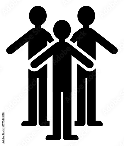 三人の人物が横に並ぶ、統一感のある全身フラットシルエットイラスト