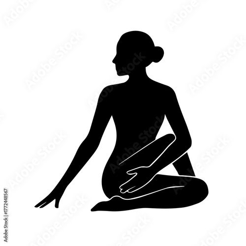 Seated Spinal Twist Yoga Pose Vector
