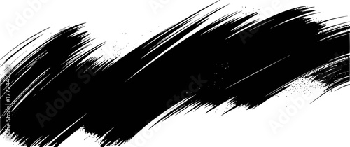 Bold Black Brush Stroke Grunge Texture with Splatter Effect on White Background