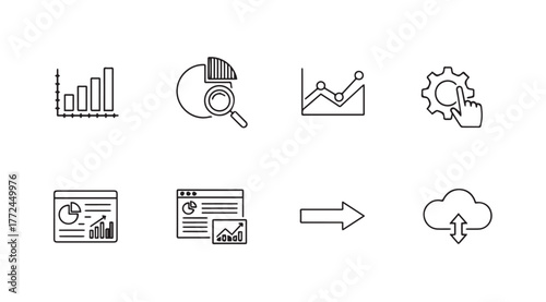 Business analytics icons hand drawn style for data visualization and strategy planning vector