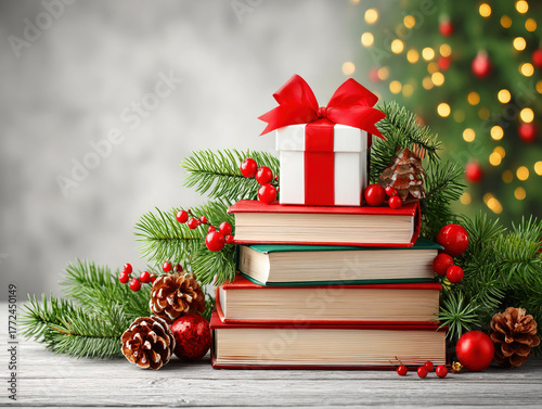 stack of Christmas tree books