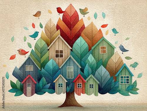 torn paper Christmas tree art