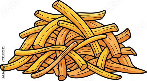 Illustration Of A Pile Of Golden Brown French Fries On A White Background