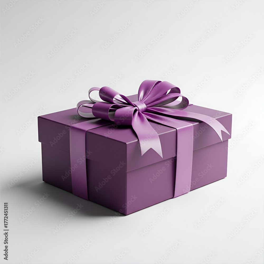 Obraz premium purple colour gift box with purple ribbon isolated on white background/ gift package/ small present on white space 