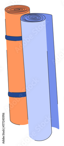 Rolled Yoga Mats for Gym in Cartoon Doodle Style.