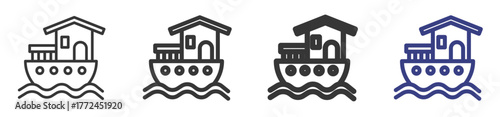 Houseboat Icon Set Illustration with Outline Style Variation

