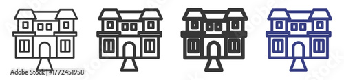 Mansion Icon Set Illustration with Outline Style Variation

