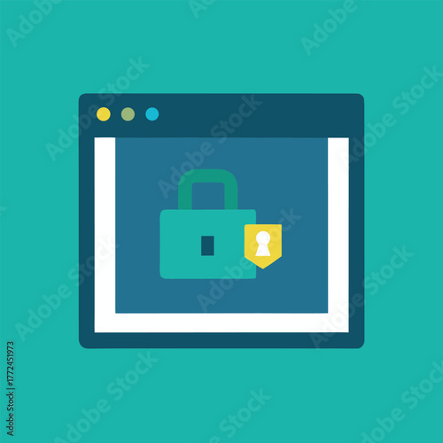 Digital Security Illustration Showing Secure Browser Window with Padlock and Keyhole Shield for Online Safety and Data Protection