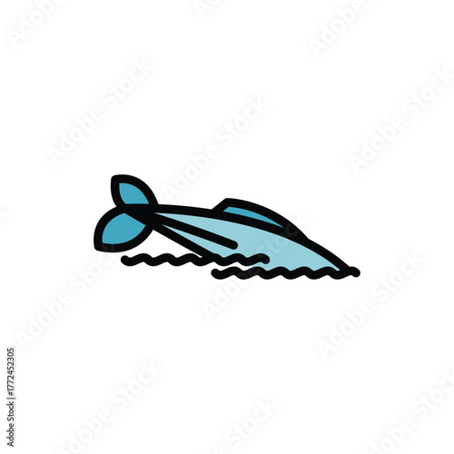 A light blue illustration of a whale surfacing The whales tail is visible along with its back in the water