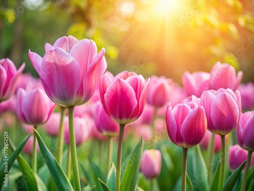 Beautiful Pink Tulips in Spring Garden - Floral Banner Design Template
