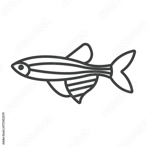 A line drawing depicts a striped fish with a distinctive tail fin