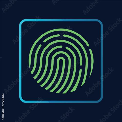 Fingerprint Scan Icon with Neon Blue Outline Security System Biometric Identification Technology Green Finger Print Illustration Isolated
