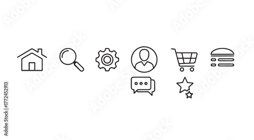 Collection of simple hand drawn outline icons for user interface and web design elements vector