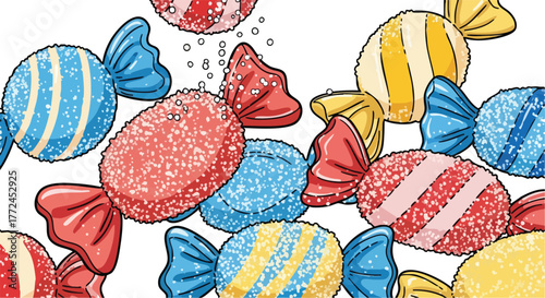 Colorful Pixel Art Candies Scattered on a White Background Sweet Treats Festive Design