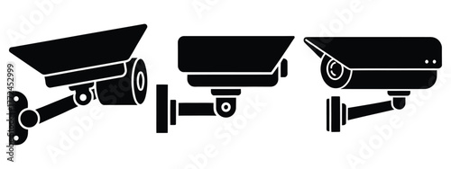 home security camera icon set, black color and white background