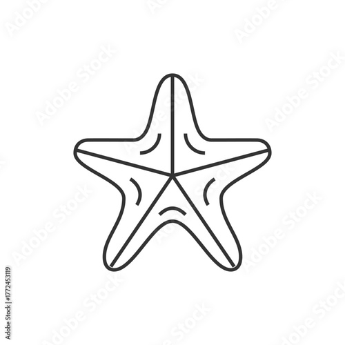 A line drawing of a fivepointed starfish with segmented interior sections