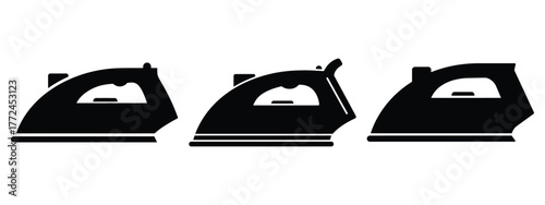 iron minimal flat icon set, black color and white background