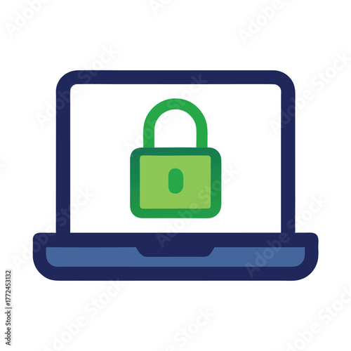 Laptop with Green Padlock Icon Representing Data Security and Privacy Protection with Strong Encryption and Secure Online Access Concept