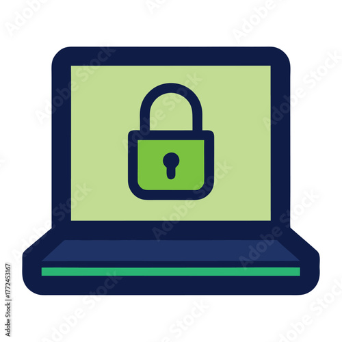 Laptop with green padlock icon for data protection and cybersecurity representing digital safety concept and online security measures