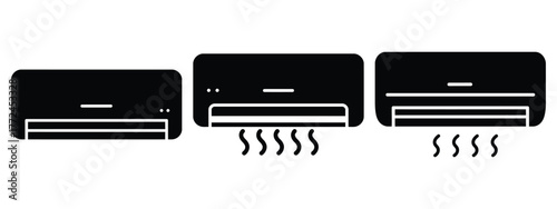 air conditioner minimal icon set, black color and white background