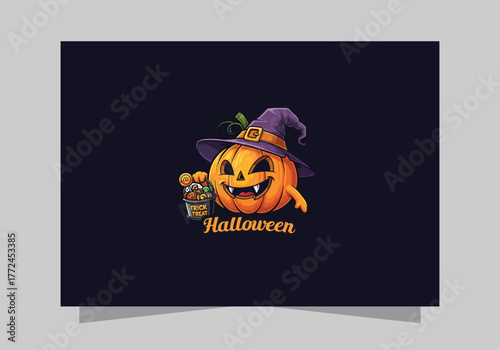 Halloween sticker, Pumpkin Halloween mascot logo vector Design