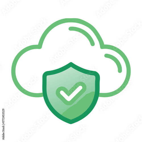 Secure Cloud Data Protection Concept with Shield and Check Mark Ensuring Cyber Security and Reliable Online Services