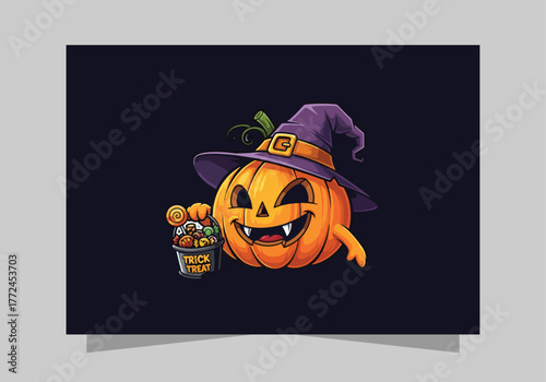 Halloween sticker, Pumpkin Halloween mascot logo vector Design
