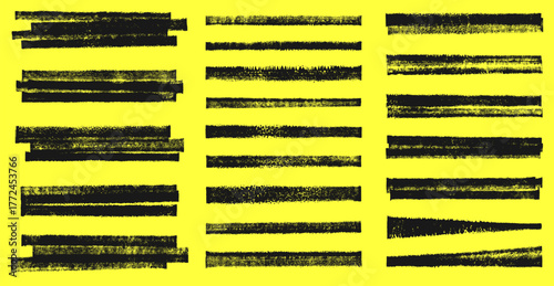 Grunge linocut stripes streaks, layered rectangle shapes rough distressed textured set. Artistic dividers borders backgrounds text box frames collection. Paint roller stains, lino ink grungy remains