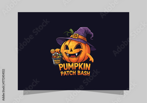 Halloween sticker, Pumpkin Halloween mascot logo vector Design
