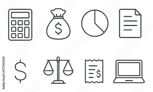 Finance and business icons on metallic background with calculator and dollar symbol