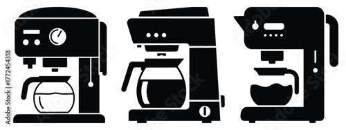 coffee maker minimal icon set, black color and white background
