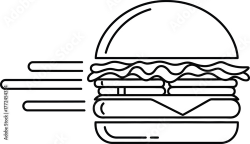 Fast burger rushes toward a quick lunch destination delivering delicious food promptly to you now
