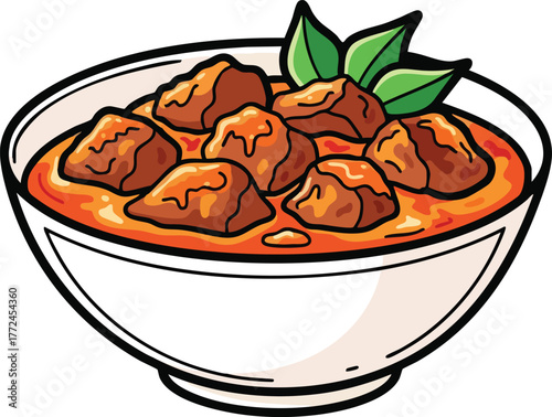 Hearty Beef Stew In A White Bowl Garnished With Green Herbs