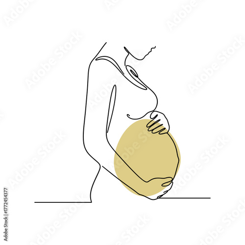 Elegant one line pregnant woman illustration celebrating motherhood