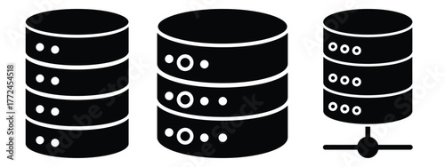 data center minimal icon set, black color and white background