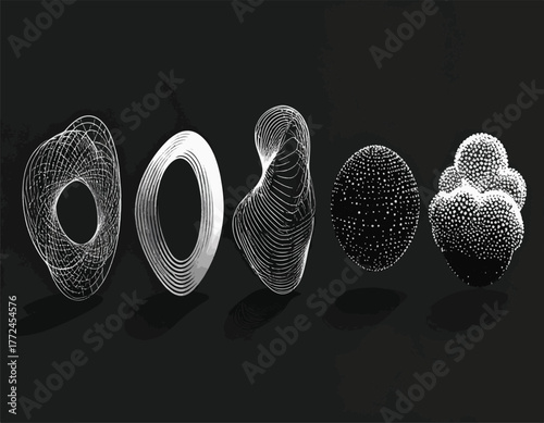 Abstract digital audio visualization of sound waves, a collection of unique waveforms in monochrome