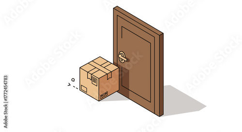 Isometric parcel box at doorstep delivery concept with shadow effect