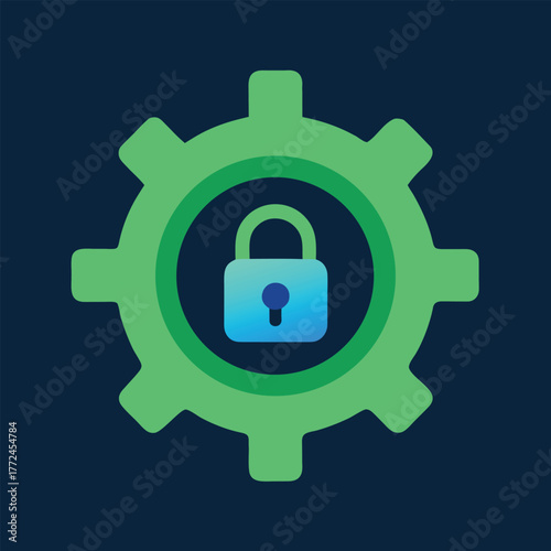 Security mechanism padlock and gear combination representing online protection and system settings cybersecurity concept for data safety measures and privacy