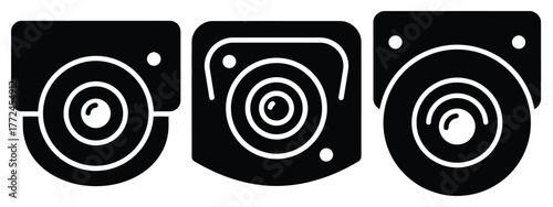 doorbell camera minimal icon set, black color and white background