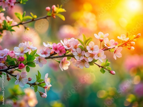 Blooming Bush Branch Close-up with Bokeh, Spring Flowers, Nature Photography