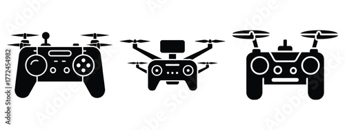 drone controller minimal icon set, black color and white background