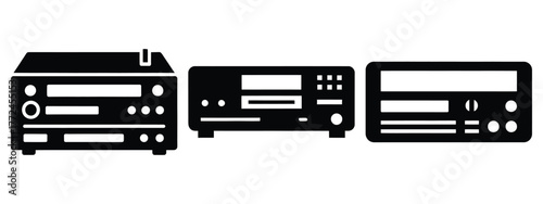 dvd player minimal icon set, black color and white background