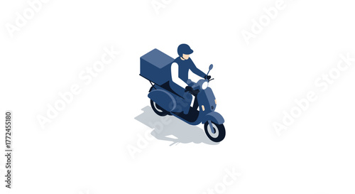 Isometric delivery rider on scooter in minimalist style for urban transportation theme