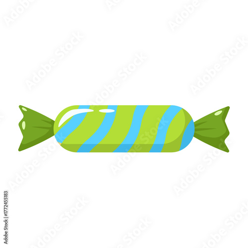 Striped Green Candy Vector Flat Illustration