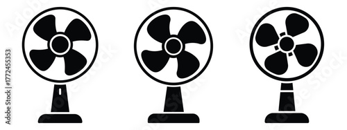 electric fan minimal icon set, black color and white background