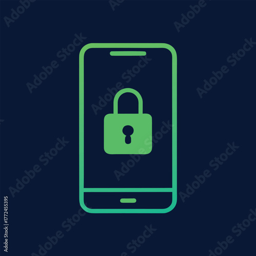 Smartphone security concept with a green lock icon on the screen for safety and data protection illustration