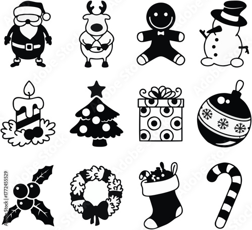 Christmass iconn sett in blac...