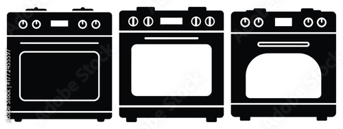electric oven minimal icon set, black color and white background
