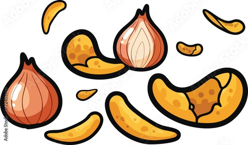 Crispy Potato Chips and Fresh Onions on a White Background Isolated Digital Art