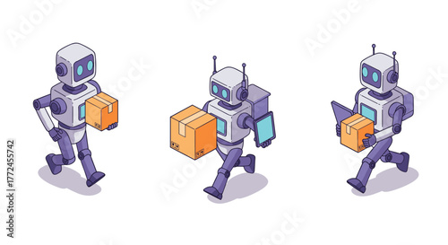Robots delivering packages futuristic 3d technology in logistics